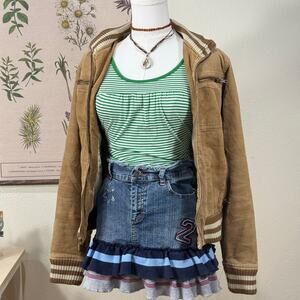 Vintage 90s Y2k Denim Tiered Ruffle Embellished Mini Skirt Preppy Trashy XS